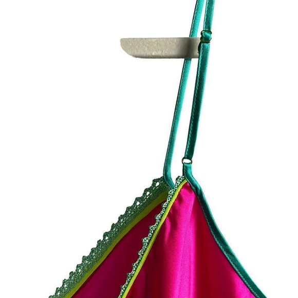 NWT Dannijo Acid Pink Lace-Trim Mini Slip Dress, Silk, Size Small - Picture 9 of 14